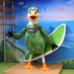Forest Green Albatross mascot costume character dressed with a Bikini and Foot pads