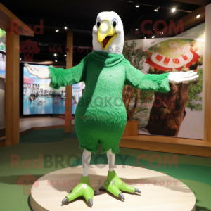 Forest Green Albatross mascot costume character dressed with a Bikini and Foot pads