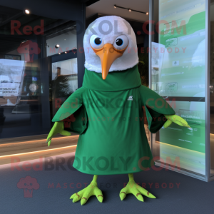 Forest Green Albatross mascot costume character dressed with a Bikini and Foot pads
