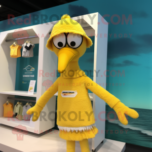 Yellow Ostrich mascot costume character dressed with a Swimwear and Beanies