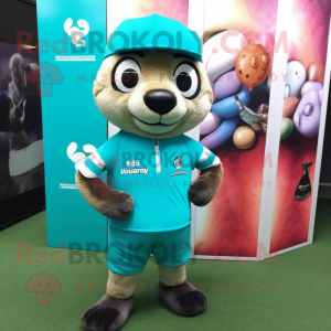 Cyan Meerkat maskot kostume...