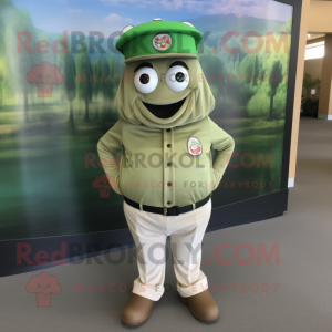 Olive King mascot costume character dressed with a Button-Up Shirt and Hats