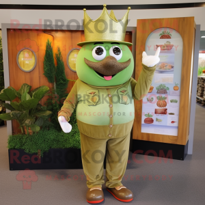 Olive King mascot costume character dressed with a Button-Up Shirt and Hats