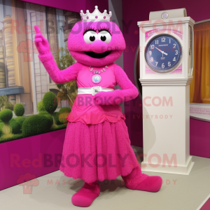 Magenta Wrist Watch mascot costume character dressed with a Empire Waist Dress and Foot pads