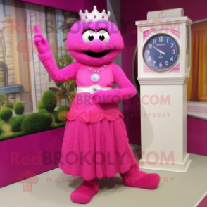 Magenta Wrist Watch mascot costume character dressed with a Empire Waist Dress and Foot pads