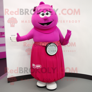 Magenta Wrist Watch mascot costume character dressed with a Empire Waist Dress and Foot pads