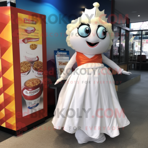 White Fish And Chips mascot costume character dressed with a Ball Gown and Keychains
