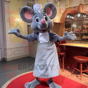 Silver Ratatouille mascot costume character dressed with a Culottes and Bow ties