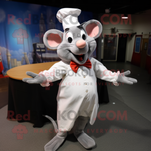 Silver Ratatouille mascot costume character dressed with a Culottes and Bow ties