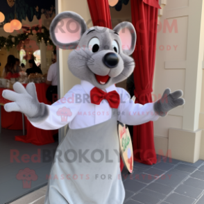 Silver Ratatouille mascot costume character dressed with a Culottes and Bow ties