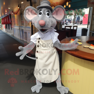 Silver Ratatouille mascot costume character dressed with a Culottes and Bow ties