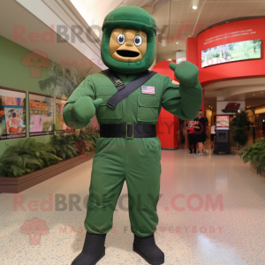 Forest Green Gi Joe mascot costume character dressed with a Jumpsuit and Suspenders