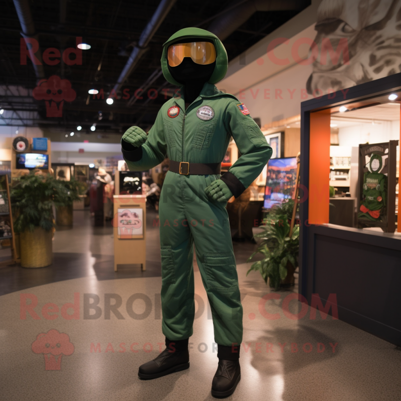 Forest Green Gi Joe mascot costume character dressed with a Jumpsuit and Suspenders Forest Green Gi Joe mascot costume character dressed with a Jumpsuit and Suspenders