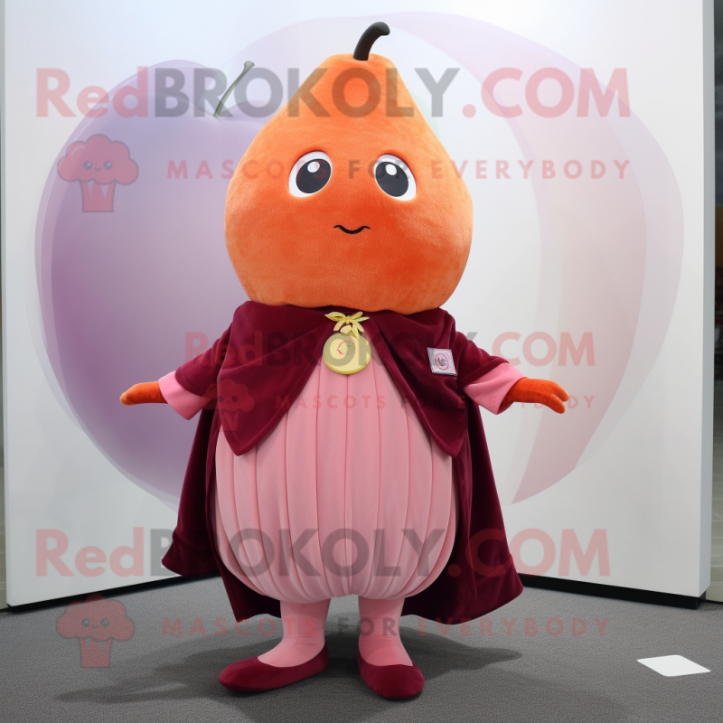 Peach Beet mascot costume character dressed with a Dress and Shawls