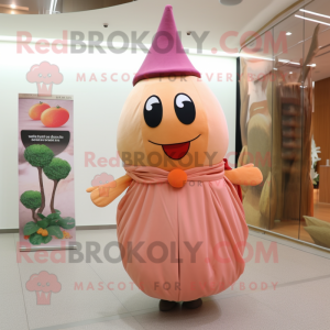 Peach Beet mascot costume character dressed with a Dress and Shawls