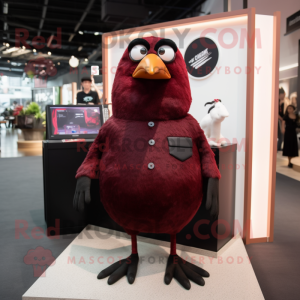 Maroon Blackbird mascot costume character dressed with a Romper and Hairpins