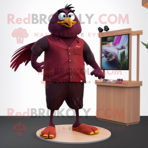 Maroon Blackbird mascot costume character dressed with a Romper and Hairpins