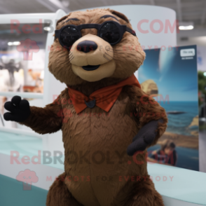 Brown Otter mascot costume character dressed with a Bodysuit and Eyeglasses