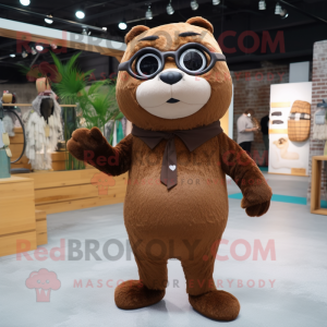 Brown Otter mascot costume character dressed with a Bodysuit and Eyeglasses