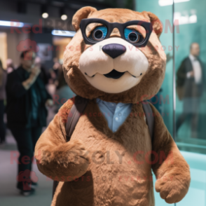 Brown Otter mascot costume character dressed with a Bodysuit and Eyeglasses