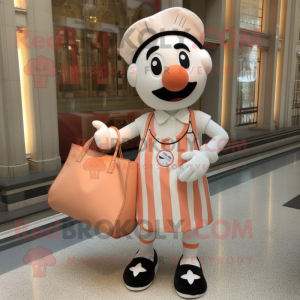 Peach Mime mascot costume character dressed with a Shorts and Tote bags