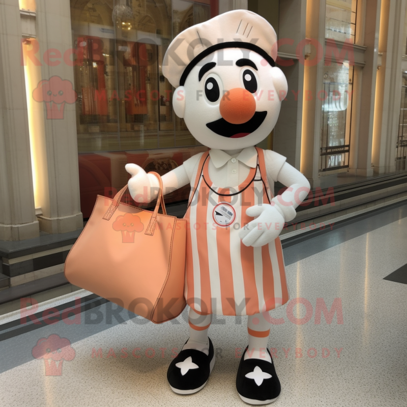 Peach Mime mascot costume character dressed with a Shorts and Tote bags