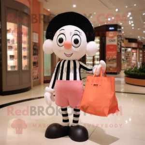 Peach Mime mascot costume character dressed with a Shorts and Tote bags