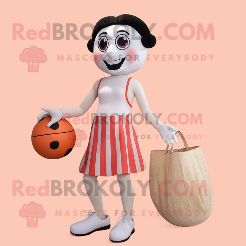 Peach Mime mascot costume character dressed with a Shorts and Tote bags