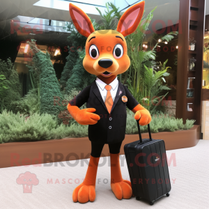 Orange Roe Deer mascot costume character dressed with a Suit and Clutch bags