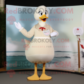 Beige Swan mascot costume character dressed with a Shift Dress and Tie pins