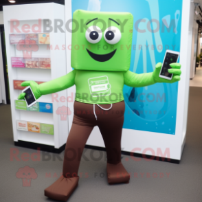 Green Chocolate Bars mascot costume character dressed with a Yoga Pants and Pocket squares