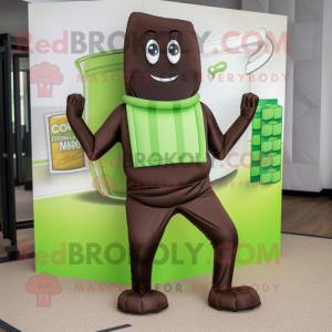 Green Chocolate Bars mascot costume character dressed with a Yoga Pants and Pocket squares