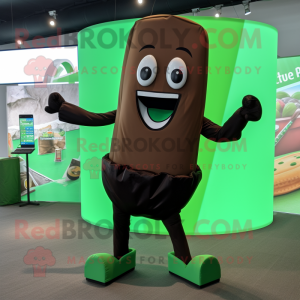 Green Chocolate Bars mascot costume character dressed with a Yoga Pants and Pocket squares