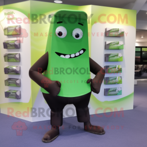 Green Chocolate Bars mascot costume character dressed with a Yoga Pants and Pocket squares