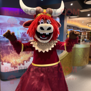 Maroon Yak maskot kostume...