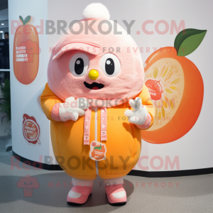 Peach Grapefruit mascot costume character dressed with a Parka and Mittens