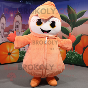 Peach Grapefruit mascot costume character dressed with a Parka and Mittens