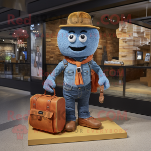 Rust Aglet mascot costume character dressed with a Denim Shirt and Handbags