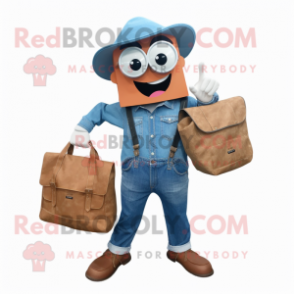 Rust Aglet mascot costume character dressed with a Denim Shirt and Handbags