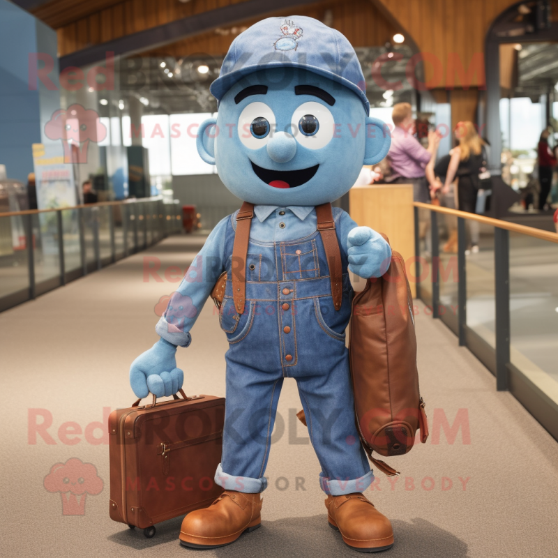 Rust Aglet mascot costume character dressed with a Denim Shirt and Handbags