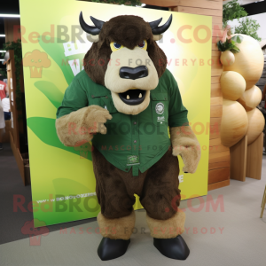 Forest Green Bison mascot costume character dressed with a Denim Shorts and Belts