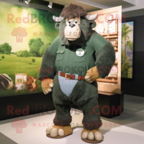 Forest Green Bison mascot costume character dressed with a Denim Shorts and Belts