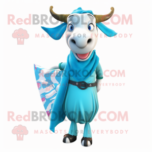 Cyan Zebu maskot kostume...