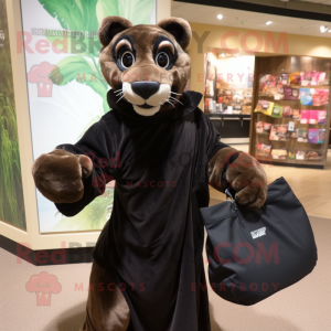 Black Mountain Lion mascot costume character dressed with a Cover-up and Handbags