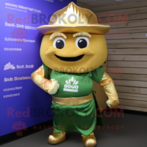 Gold Pot Of Gold mascot costume character dressed with a Rash Guard and Cummerbunds