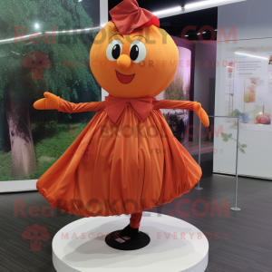 Orange Apple mascot costume character dressed with a Pleated Skirt and Scarf clips