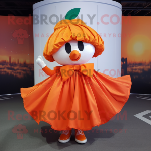 Orange Apple mascot costume character dressed with a Pleated Skirt and Scarf clips