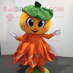 Orange Apple mascot costume character dressed with a Pleated Skirt and Scarf clips