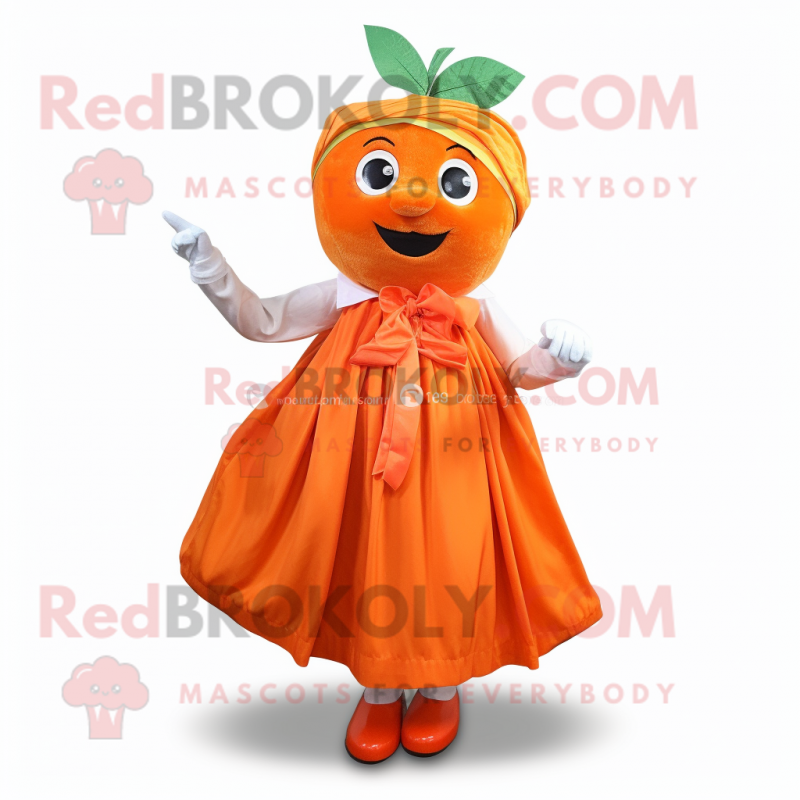 Orange Apple mascot costume character dressed with a Pleated Skirt and Scarf clips Orange Apple mascot costume character dressed with a Pleated Skirt and Scarf clips