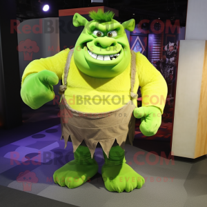 Lime Green Ogre mascot costume character dressed with a Cargo Shorts and Hair clips